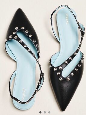 Maeve Black Studded Pointed-Toe Slingback Flats
